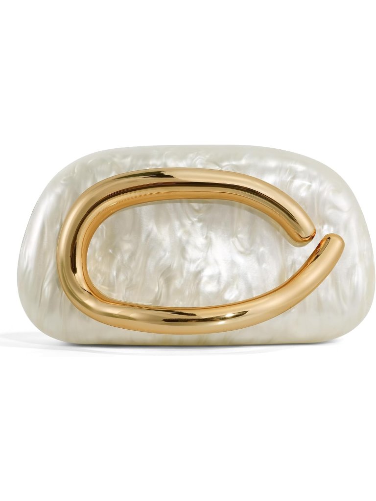 Women's Marble White Acrylic Clutch Gold Handle Evening Bag Party
